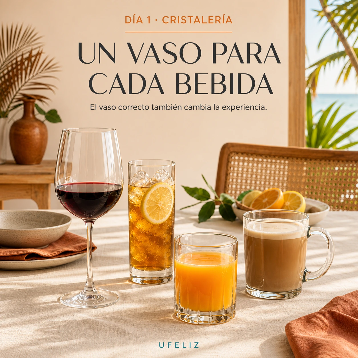 Lifestyle content poster showing glassware for different drinks