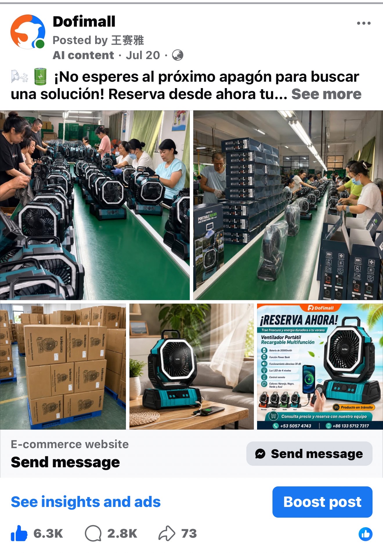 Trust-building social post showing product manufacturing and availability proof